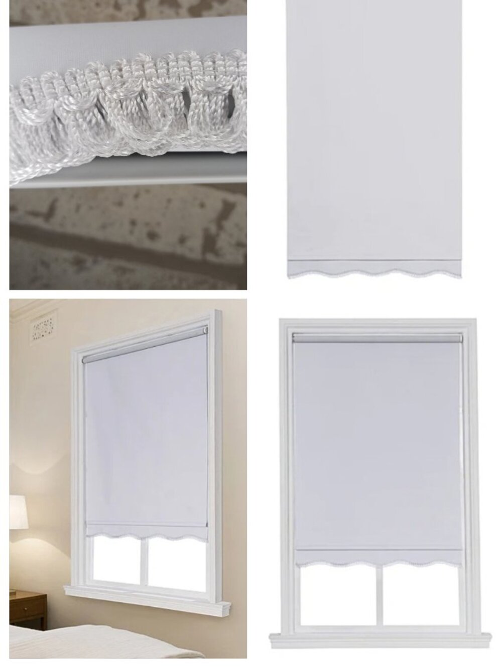 Cordless Fabric Spring Roller Shade Fringed Pure White 25.5'' - 64''